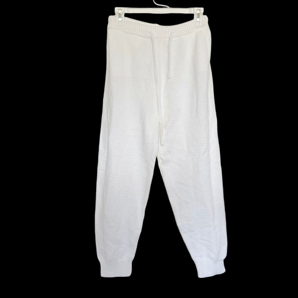 Womens White Knit High Rise Pants Drawstring Ribbed Size XL Sweatpants Jogger - Picture 1 of 13